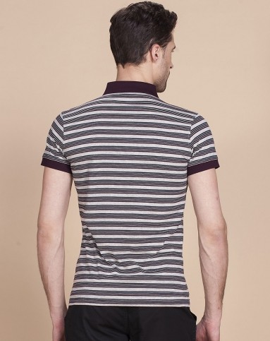 男士紫灰色条纹短袖全棉t恤