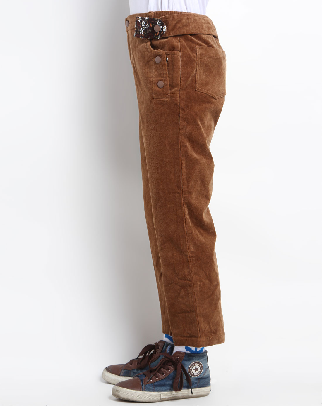 女童驼色休闲绒面长裤