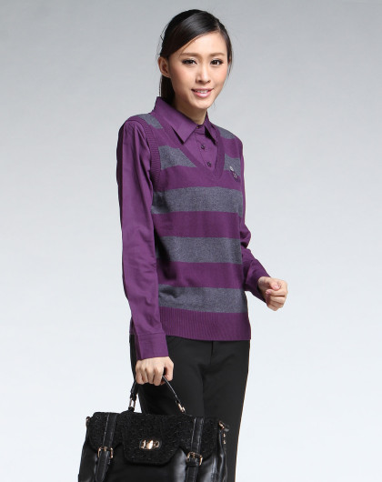 灰/紫色休闲假两件套长袖上衣