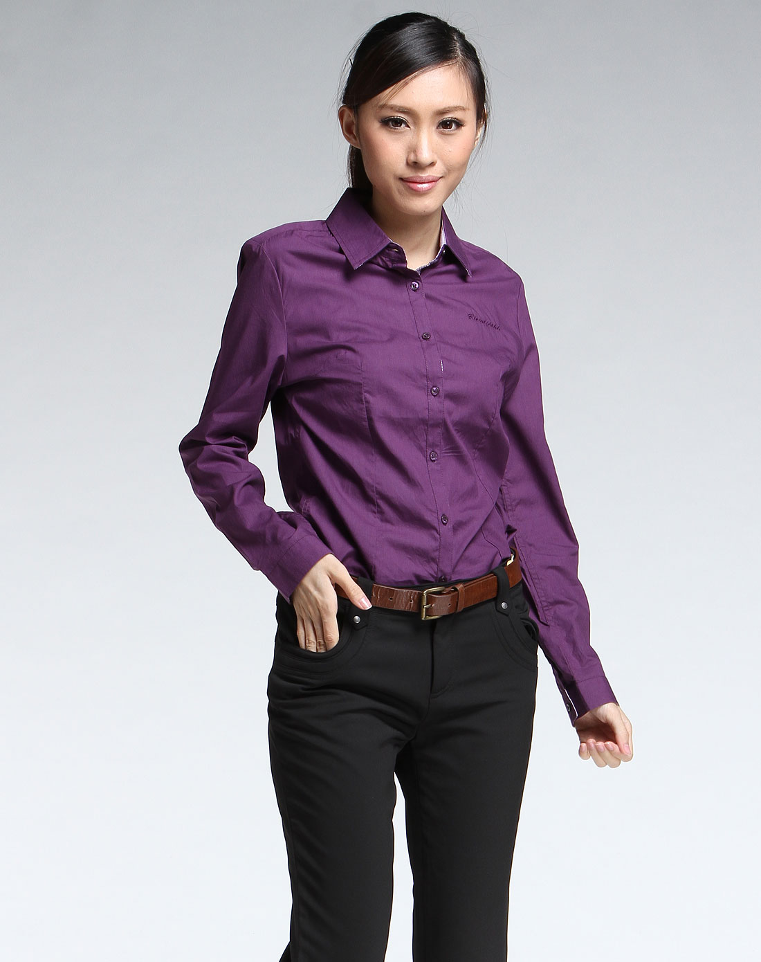 女款紫色时尚长袖衬衫