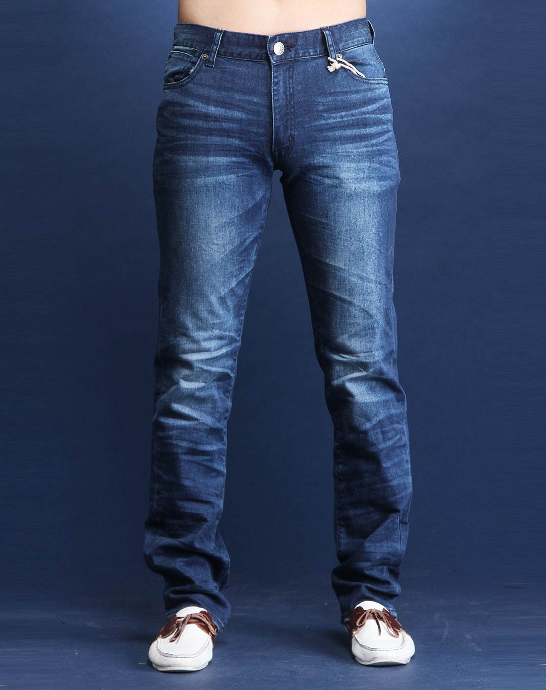 湖蓝色休闲中腰牛仔长裤