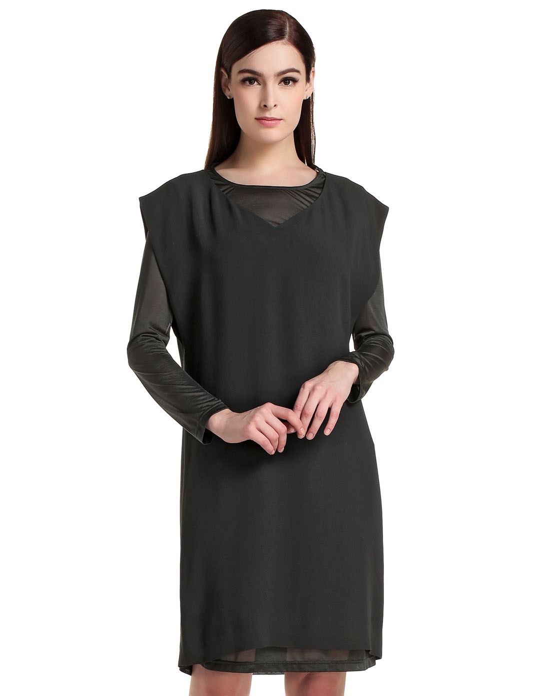 滕氏tengs绿色优雅大方两件套长袖连衣裙