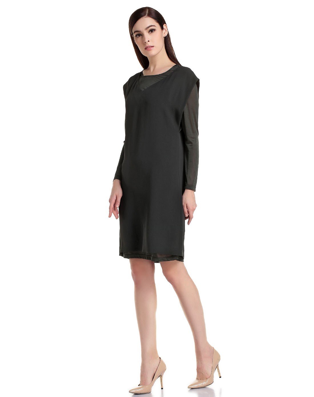 滕氏tengs&萨侬sanong女装滕氏tengs绿色优雅大方两件套长袖连衣裙