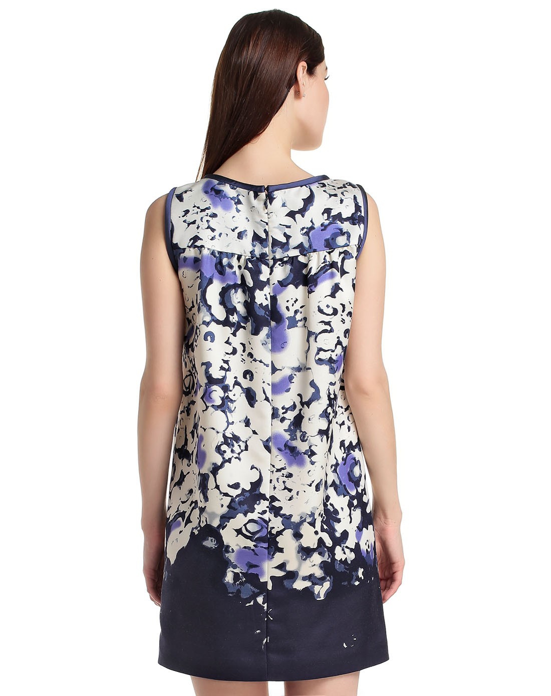 滕氏tengs&萨侬sanong女装萨侬sanong深蓝/白色优雅印花无袖连衣裙