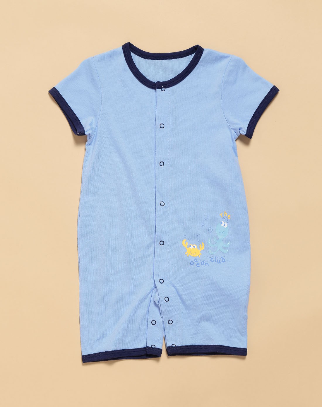 男童浅蓝色舒适纽扣裆短袖连体服