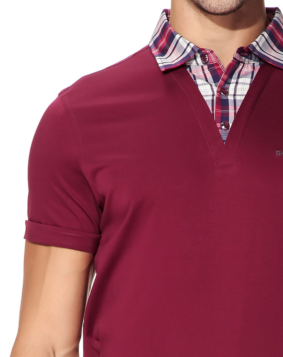 纯棉 男款深红色t恤 短袖假两件