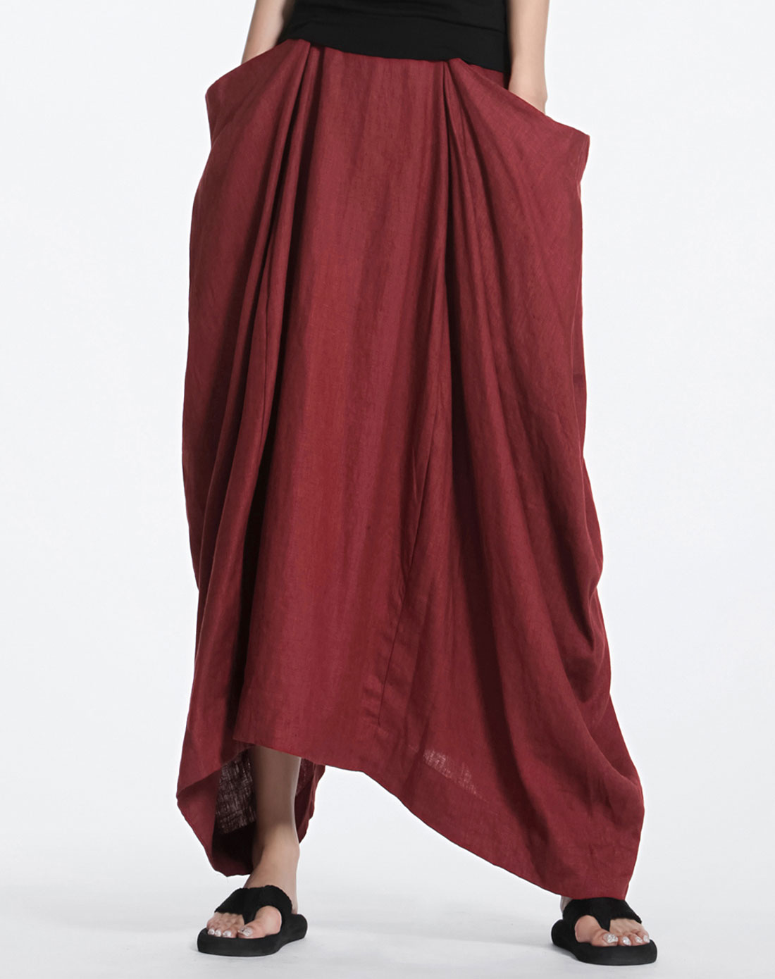 艾米amii暗朱红色不规则大摆长裙c1nq2121505662_唯品会