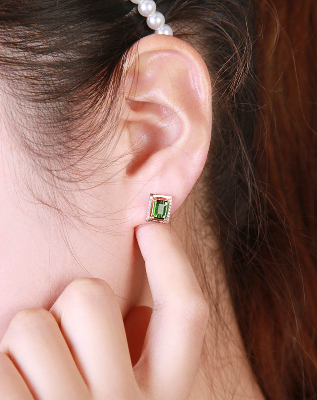 5克拉玫瑰18k金绿碧玺耳钉