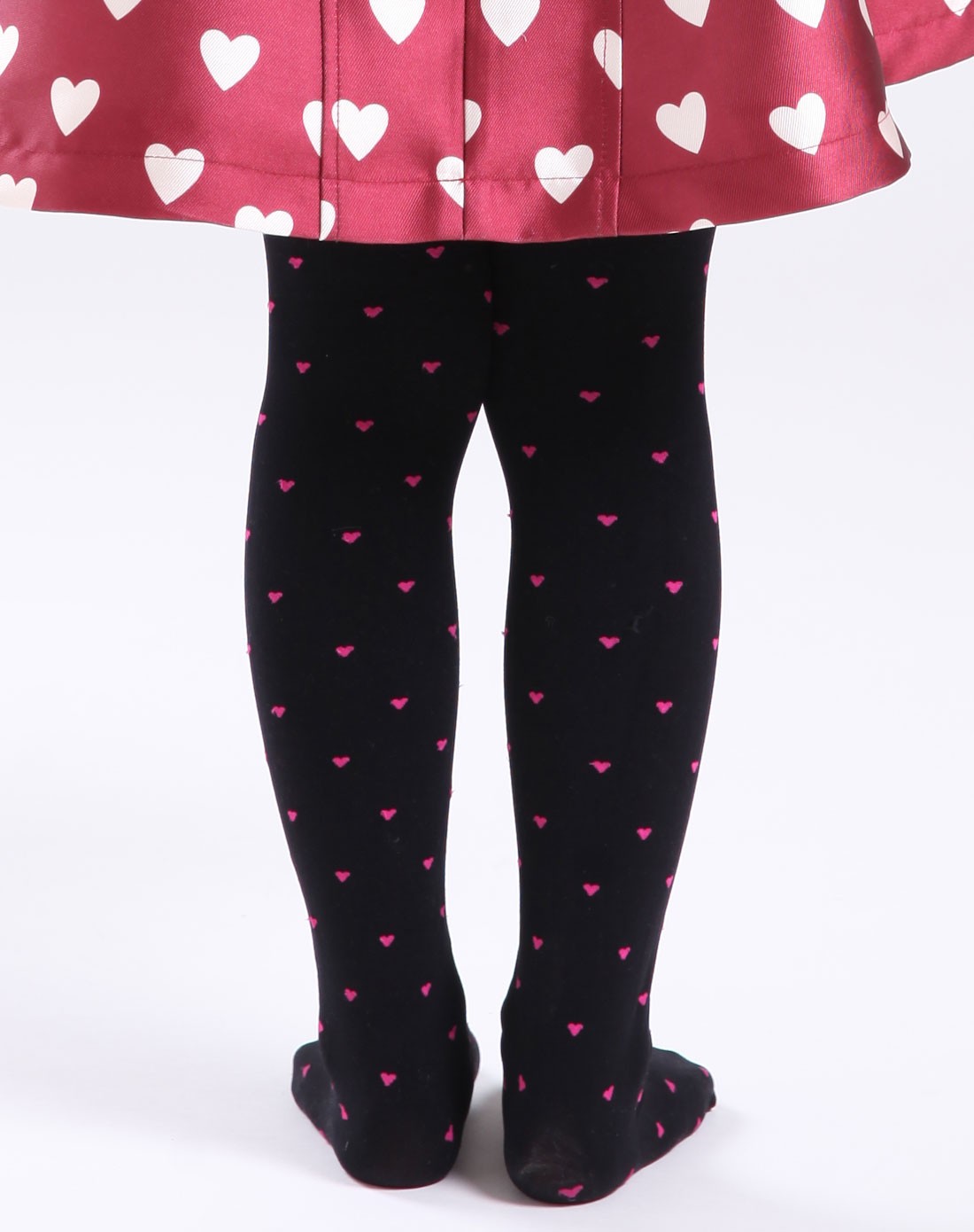 女童黑色天鹅绒爱心提花连裤袜