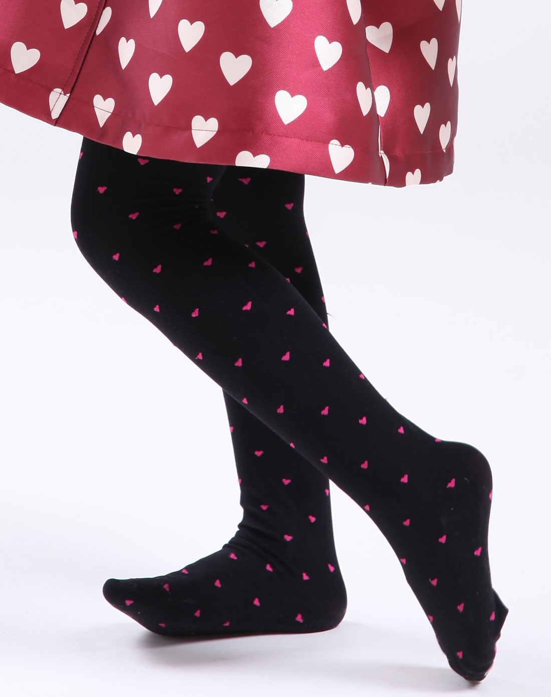 女童黑色天鹅绒爱心提花连裤袜