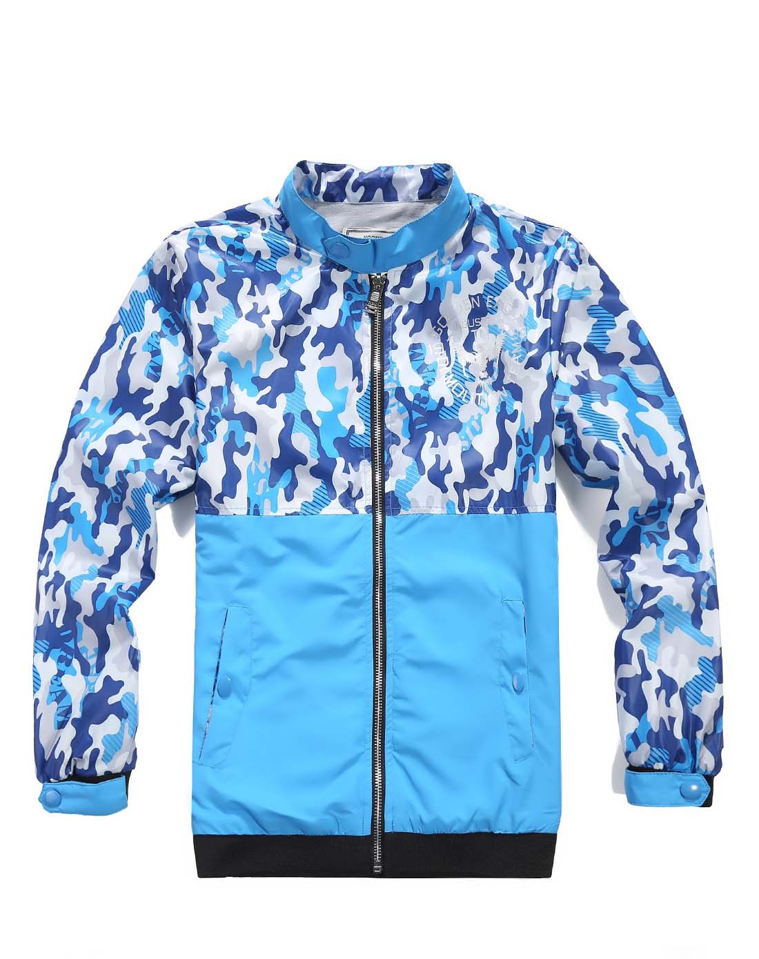 男童月蓝色迷彩拼接外套