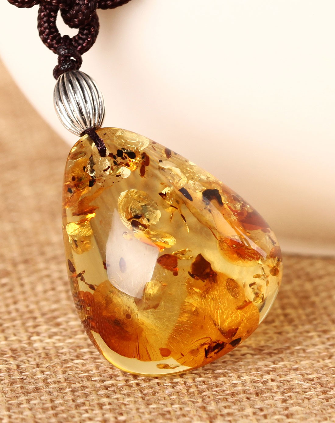 天然琥珀水滴形花珀吊坠