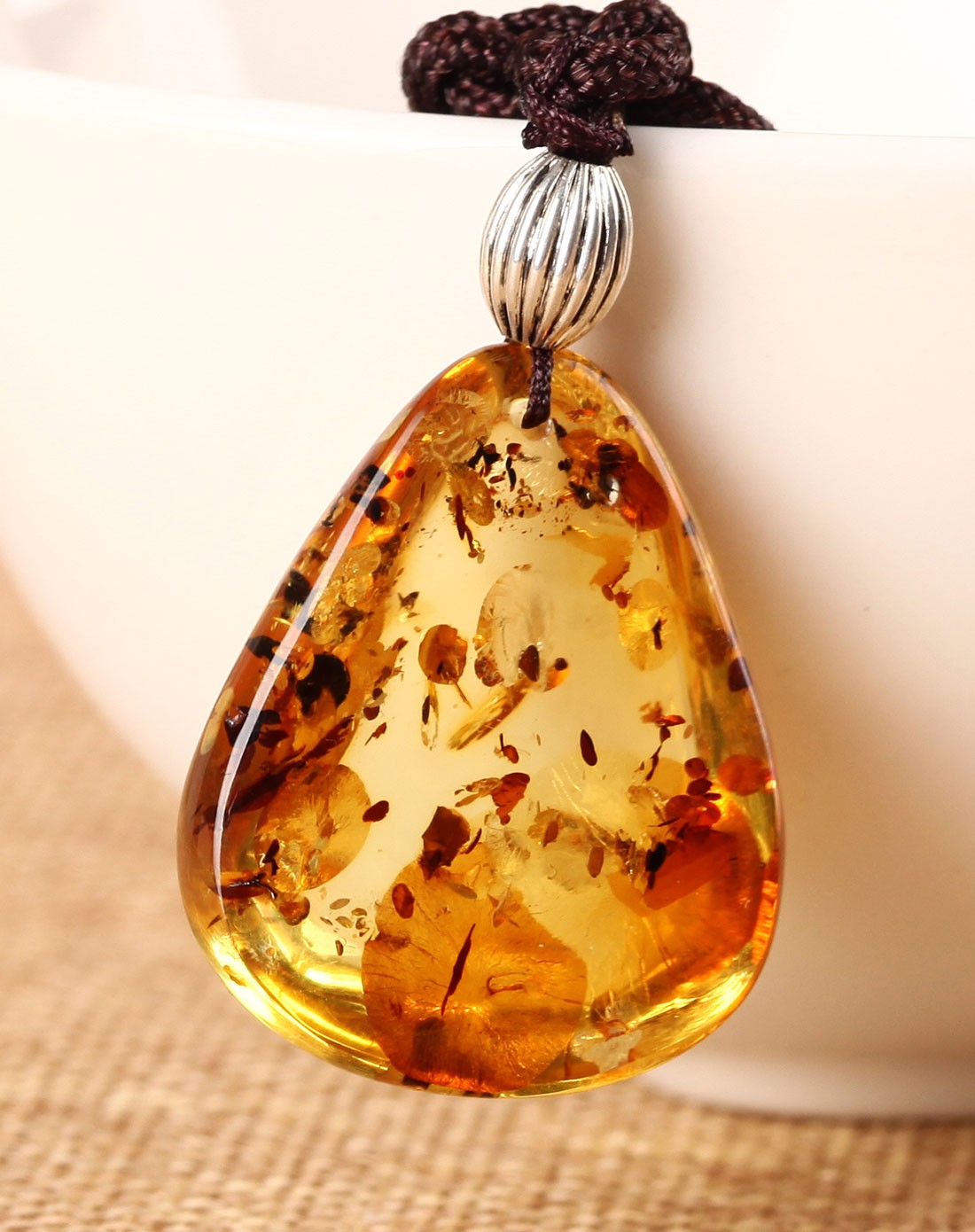 天然琥珀水滴形花珀吊坠