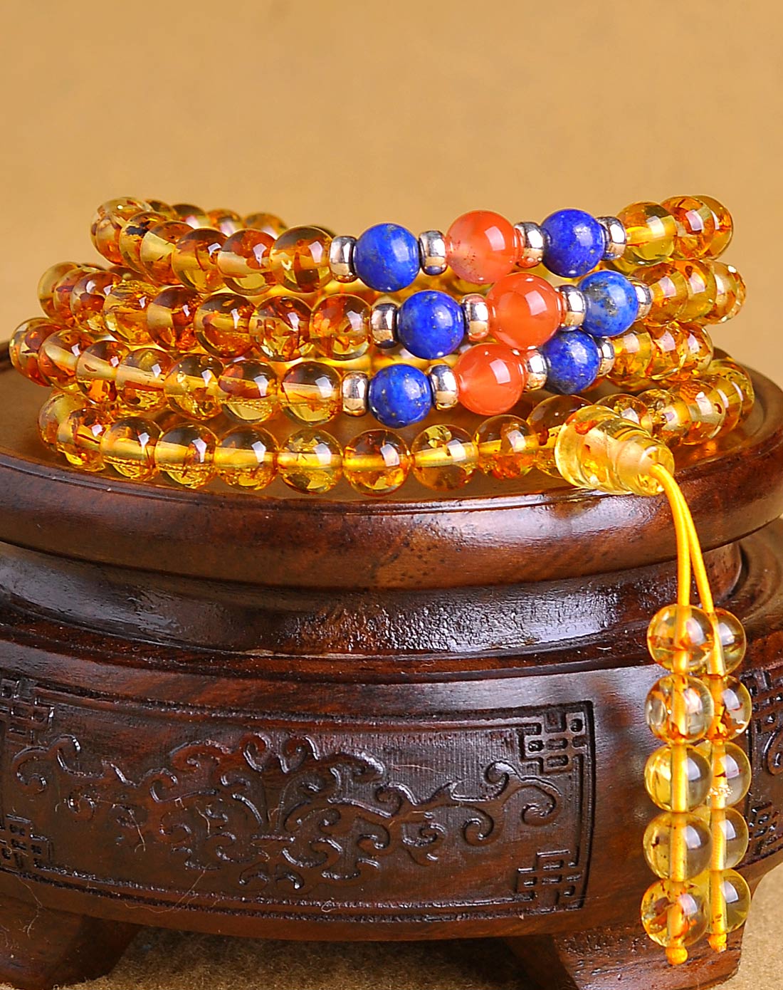 【首发】百花齐放108颗花珀佛珠链6-7mm附证书