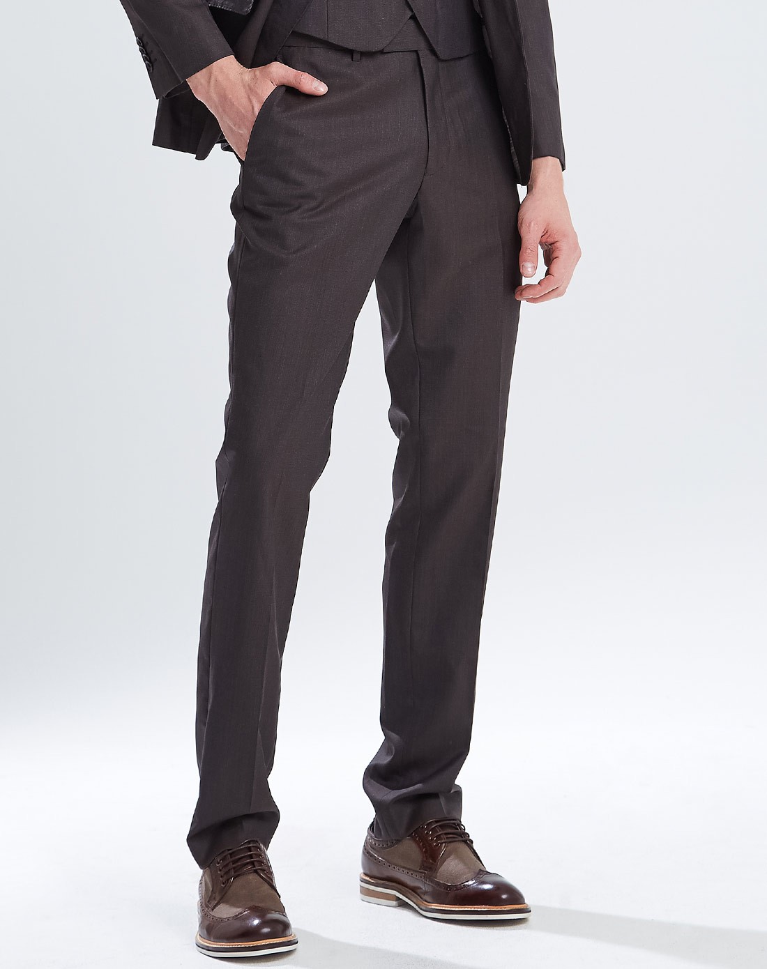 咖啡色时尚休闲百搭商务套装西裤