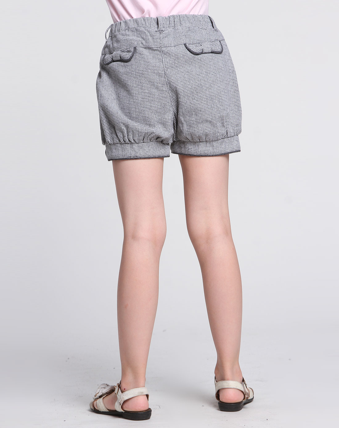 女童深灰色毛呢千鸟格短裤