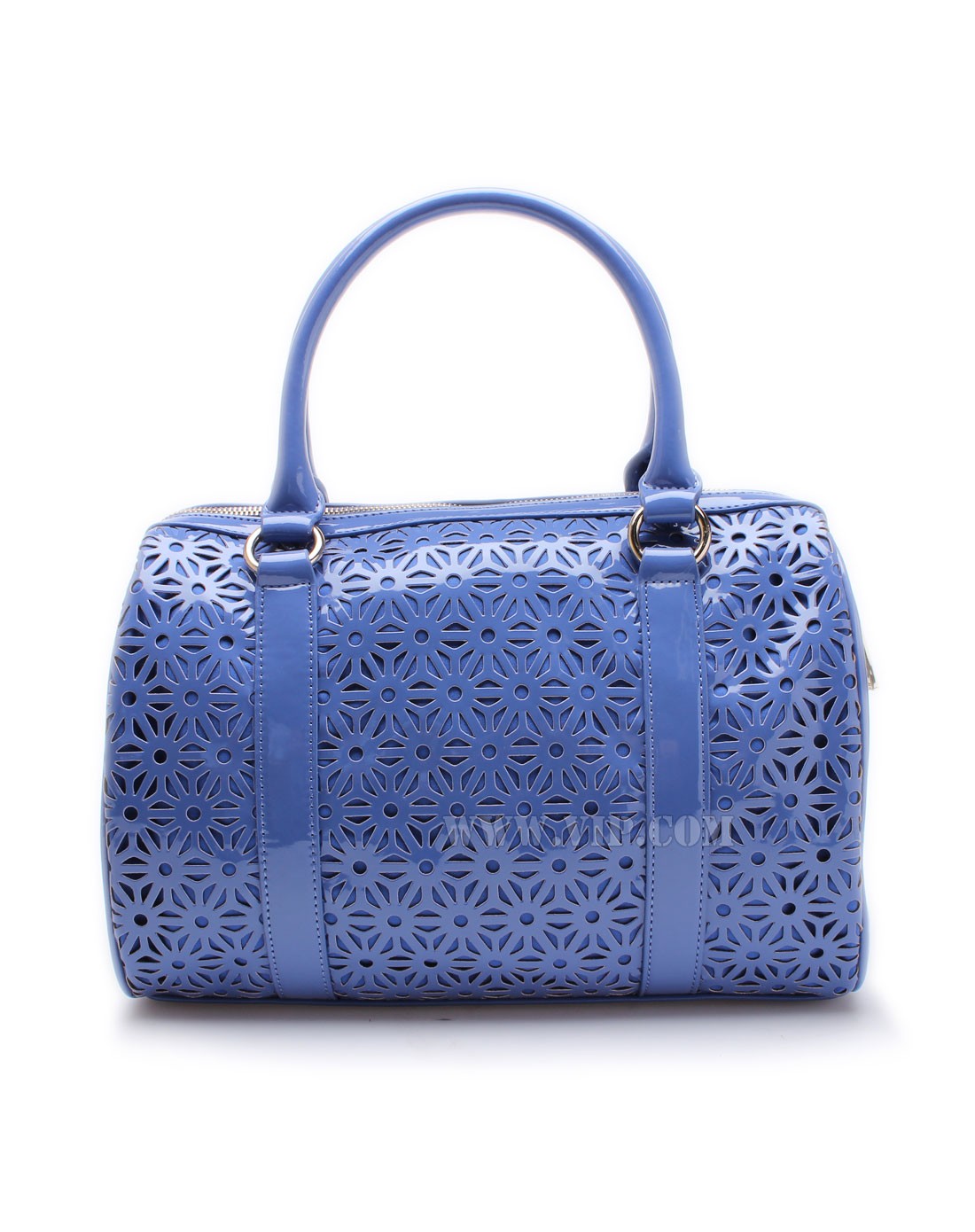 > 女士蓝色镂空花纹手提包