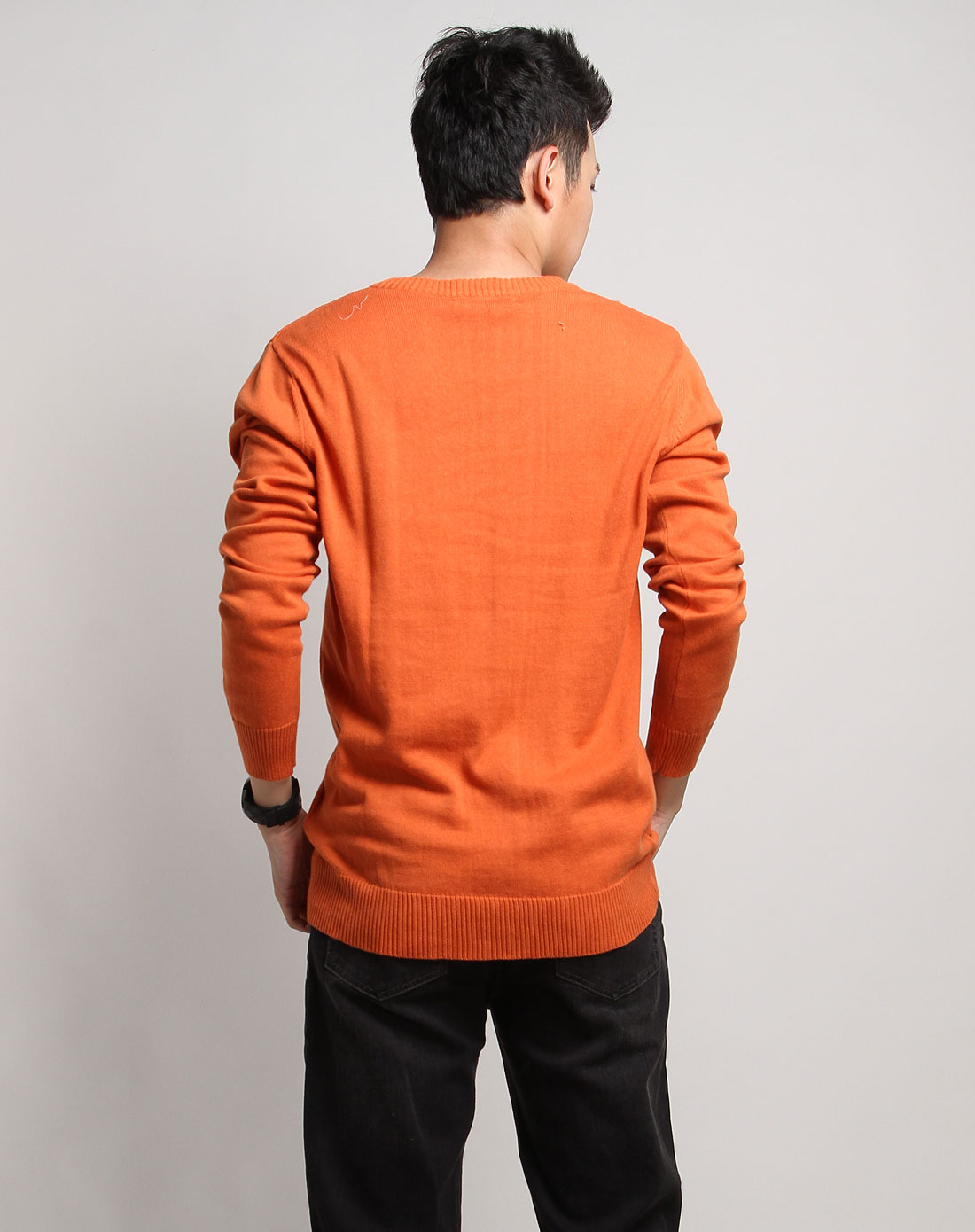 零号男mr.zero男装专场-橙色v领简约休闲长袖针织衫