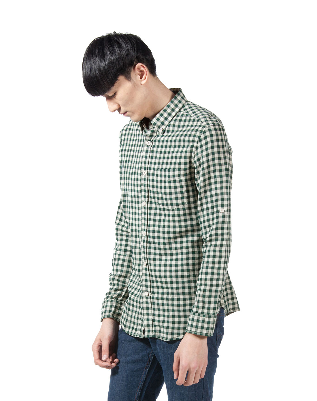 绿色格子时尚长袖衬衫