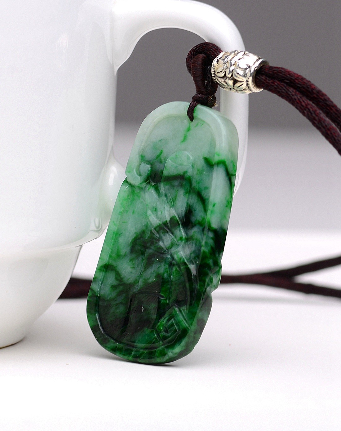 a货翡翠花青种浓翠喜事连连吊坠