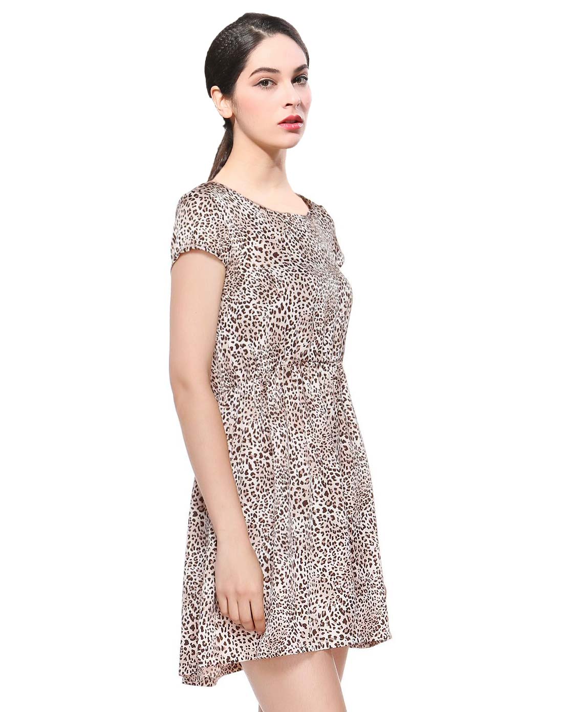 圆领豹纹修身连衣裙