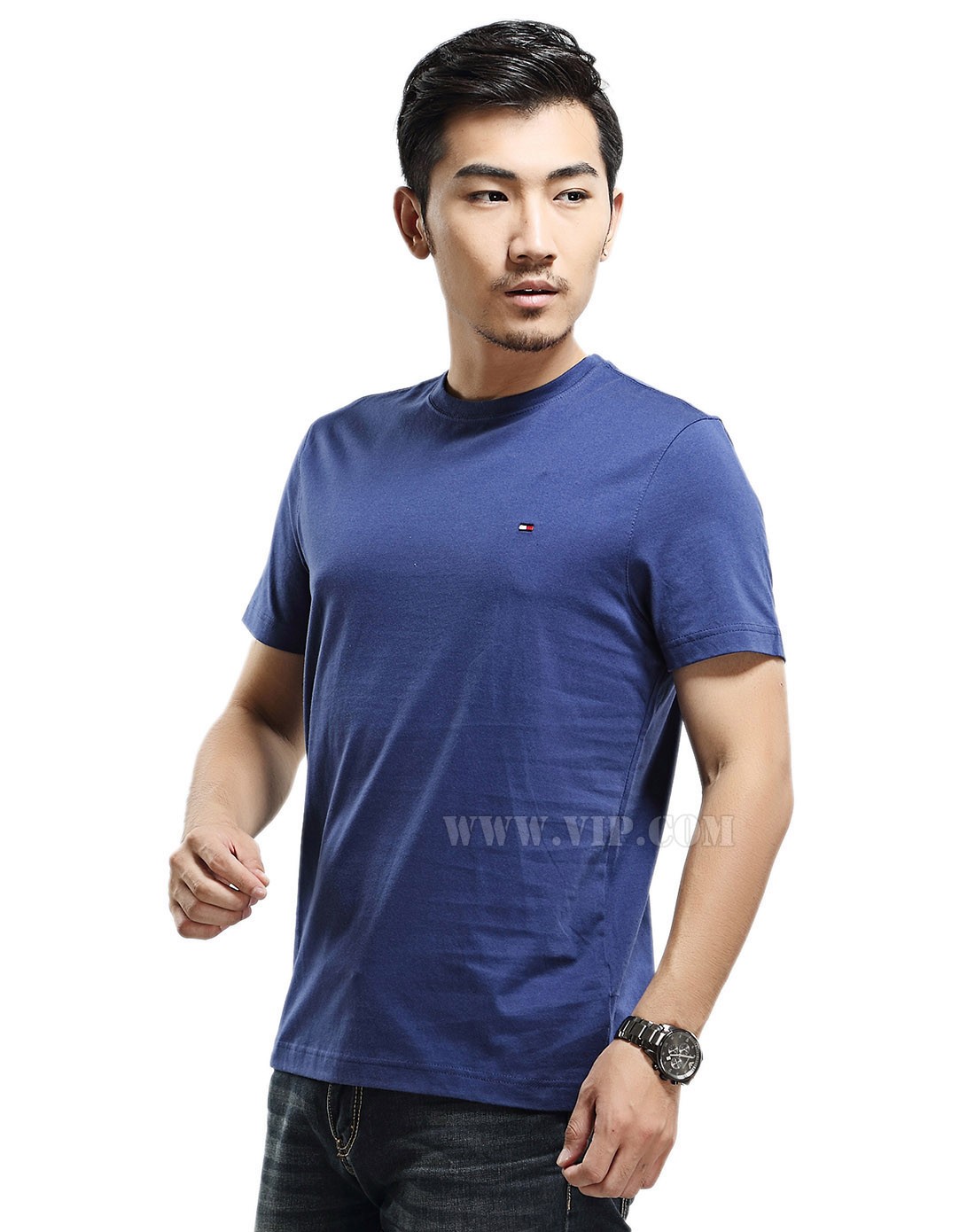 春夏名牌tommy hilfiger男士经典logo深蓝色休闲短袖t恤衫c837849804
