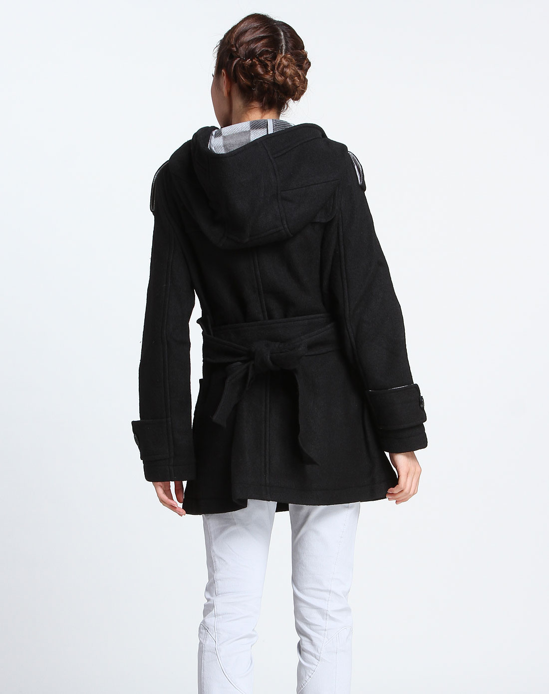 播broadcast黑色连帽长袖休闲毛呢大衣bdd4g1503k30_唯品会