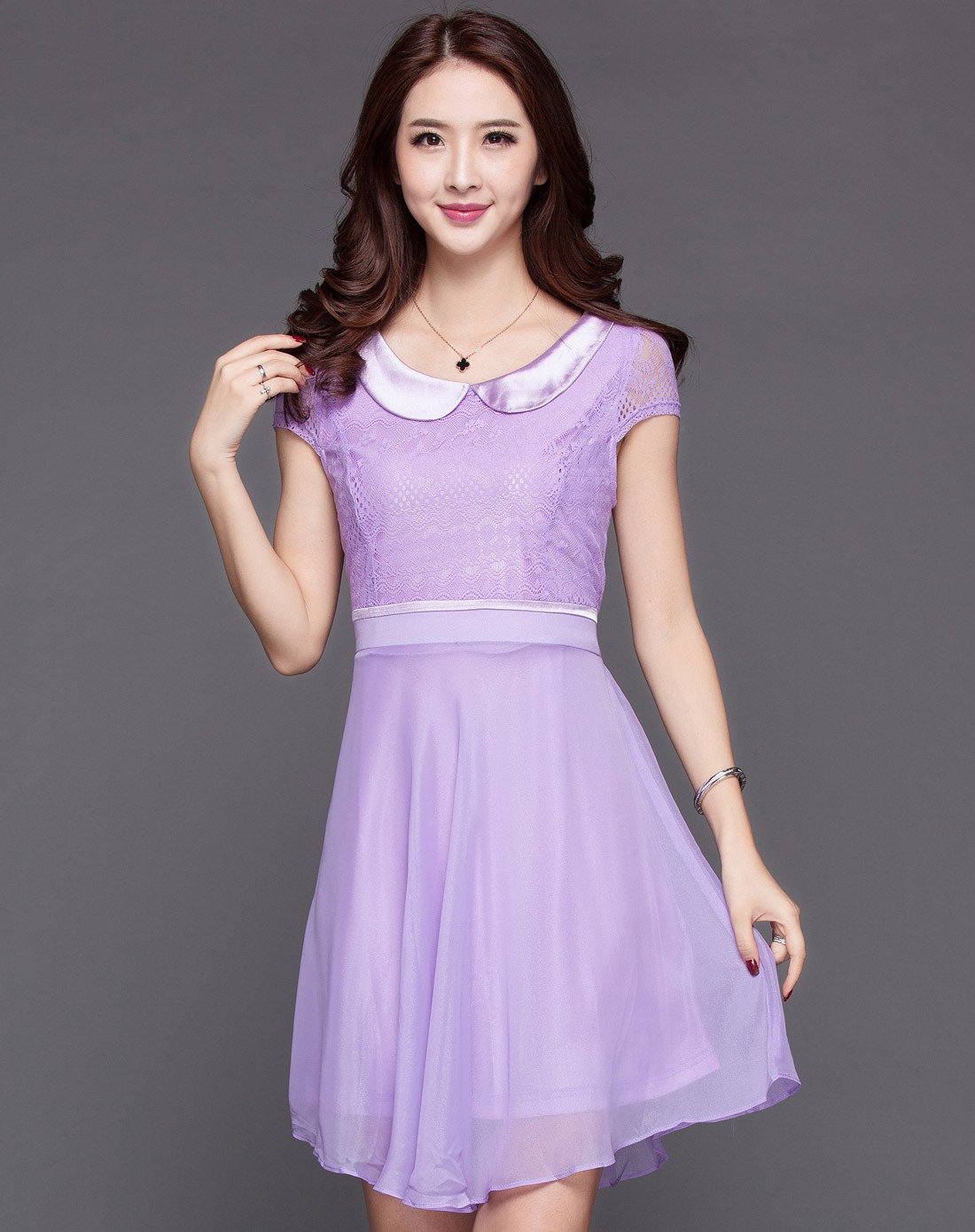 紫色蕾丝高贵优雅修身通勤连衣裙