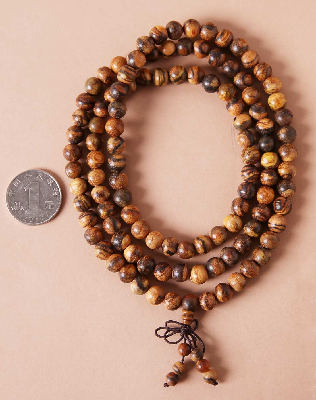 印尼虎皮纹花奇楠沉香佛珠手链8mm