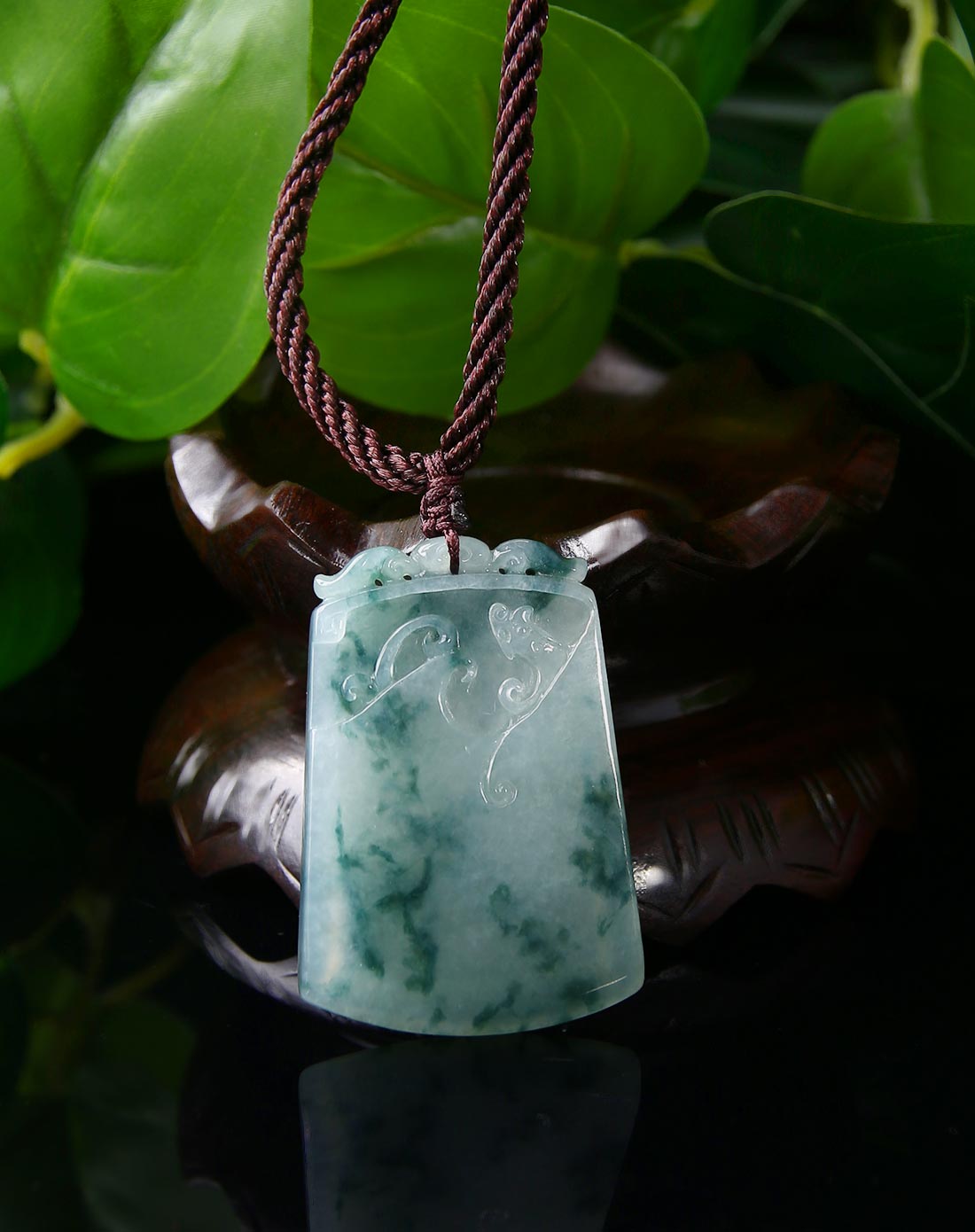 天然翡翠a货冰种飘蓝花吉祥无事牌玉牌(国家权威认证)