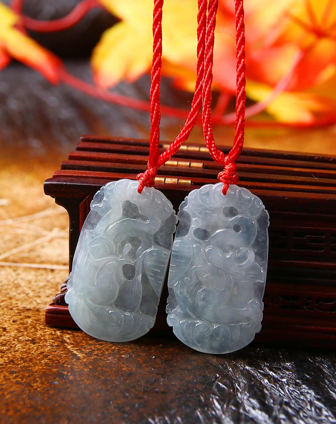 天然翡翠a货冰种吉祥如意鸳鸯玉佩/对(国家权威认证)