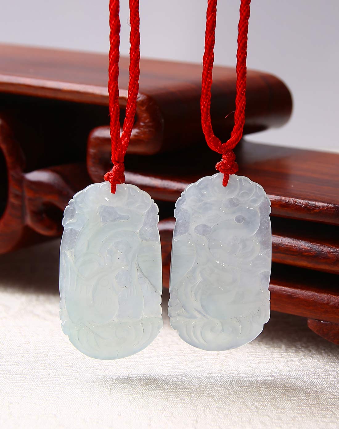 天然翡翠a货冰种吉祥如意鸳鸯玉佩/对(国家权威认证)