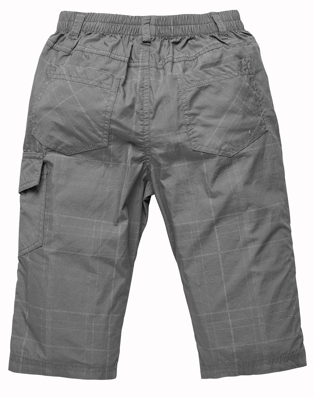 男中童深灰印格平纹布裤子