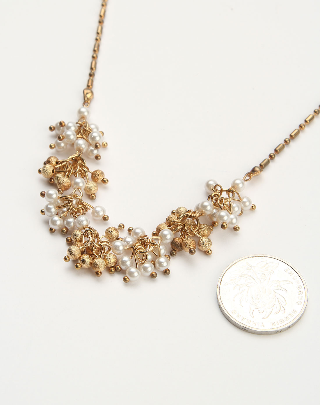 白/金色精美花簇式串珠项链