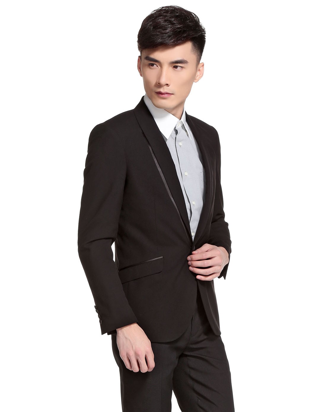 男款黑色成熟斯文正装长袖西服