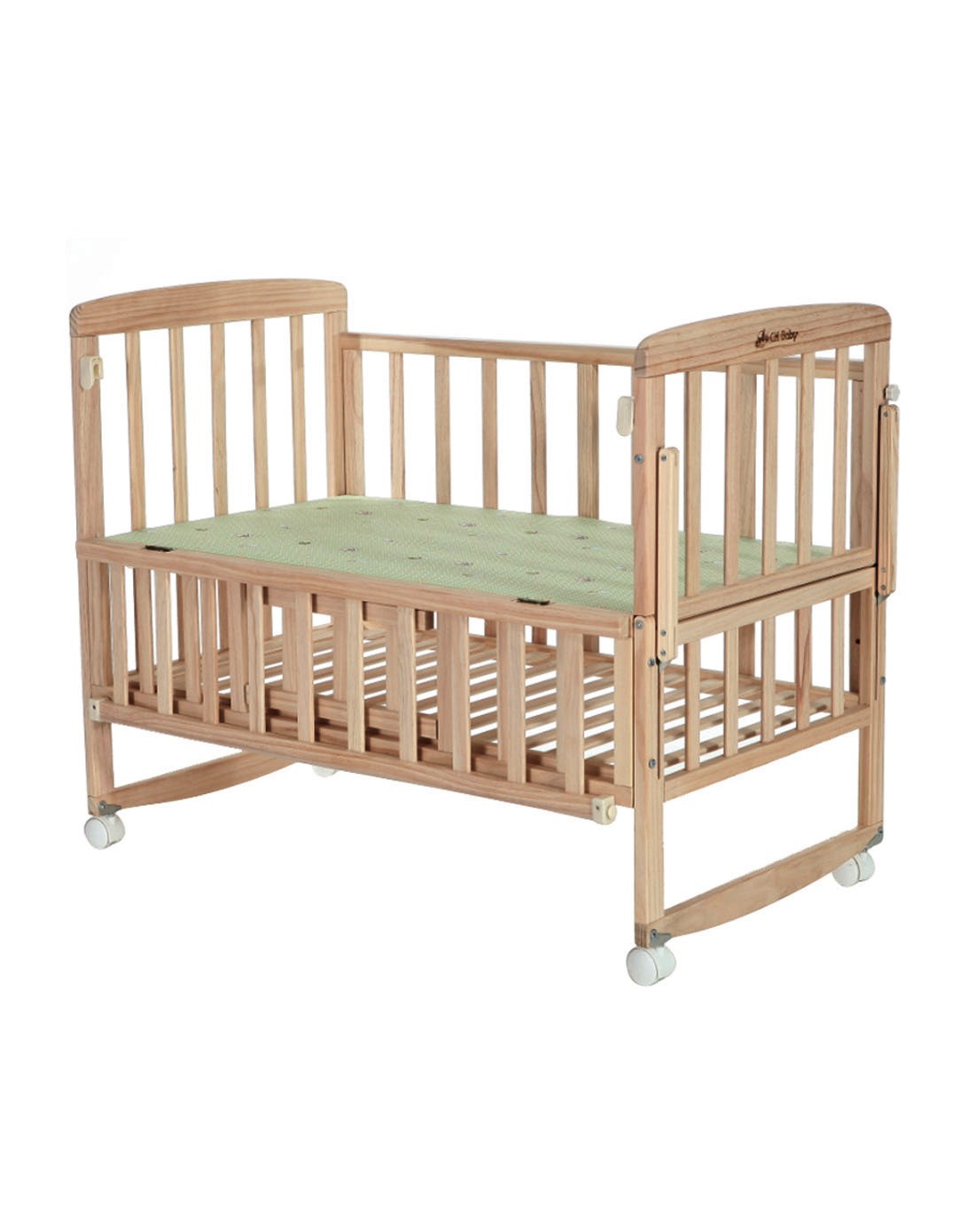 chbaby环保实木无漆摇床功能婴儿童床105 床 床品五件套白色大嘴猴