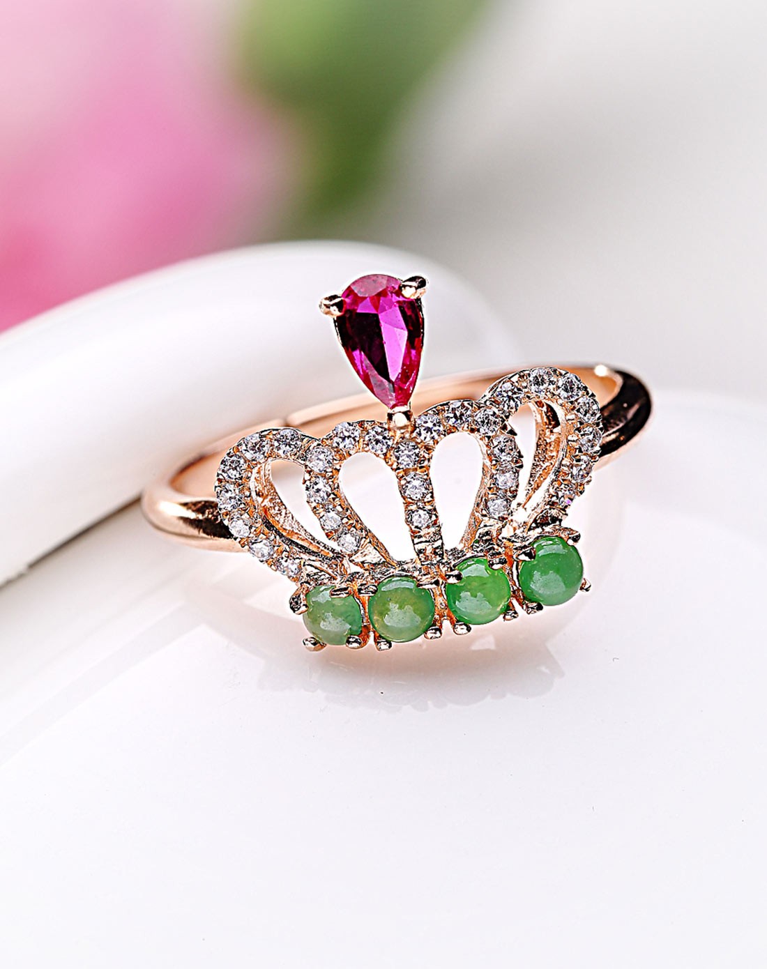 天然a货翡翠皇冠戒指