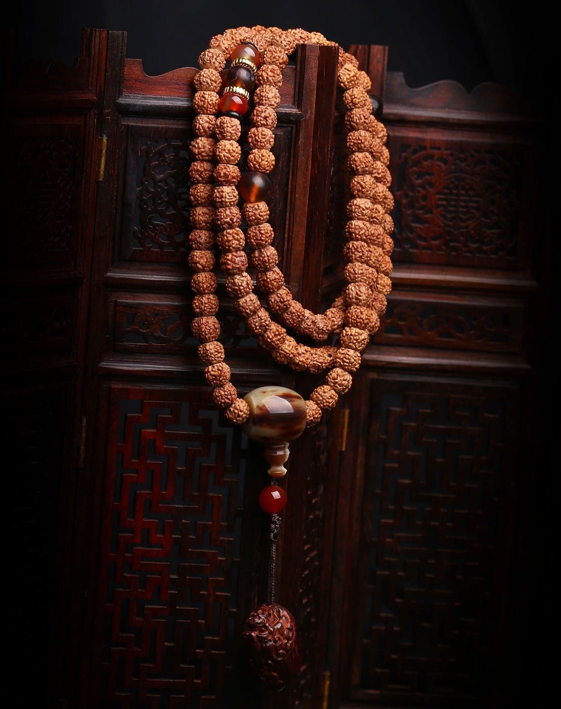 天然五瓣金刚菩提108佛珠紫檀貔貅