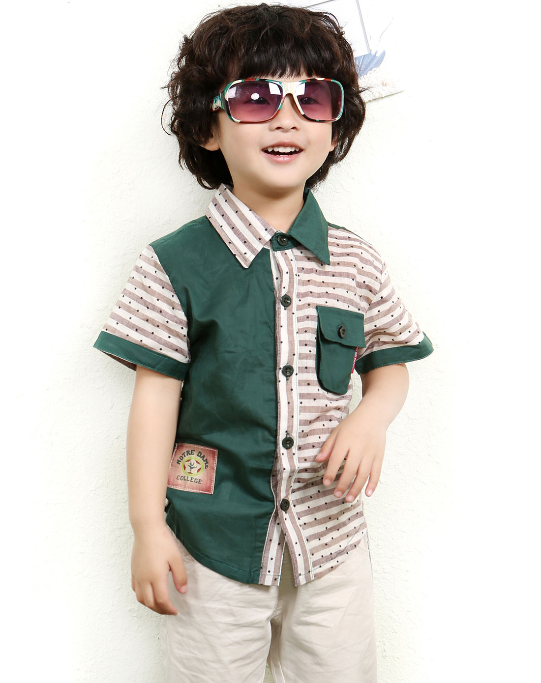 (作废)小猪嘟嘟男女童装男童墨绿海军风短袖衬衫x-8839123_唯品会