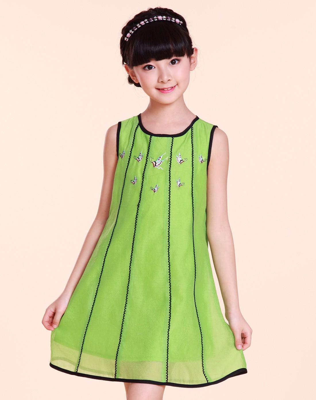 亲子绿色连衣裙