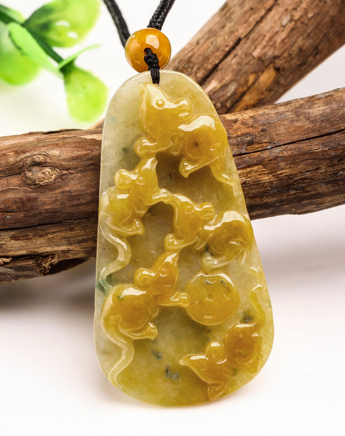 a货黄翡五鼠运财翡翠挂件(附国检证书)