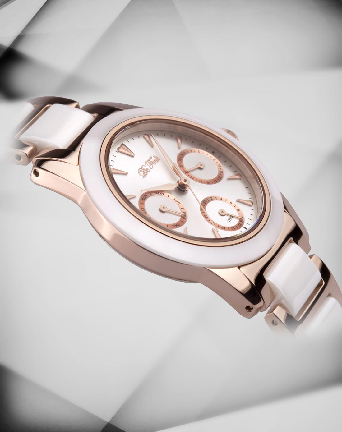 女款蓝宝石表镜24小时指示间金陶瓷石英表