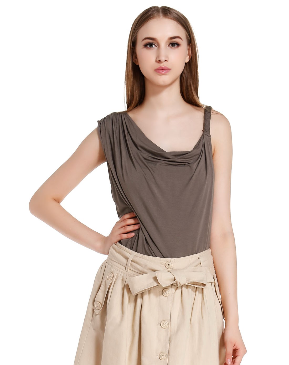 女款啡色时尚简洁不规则袖上衣