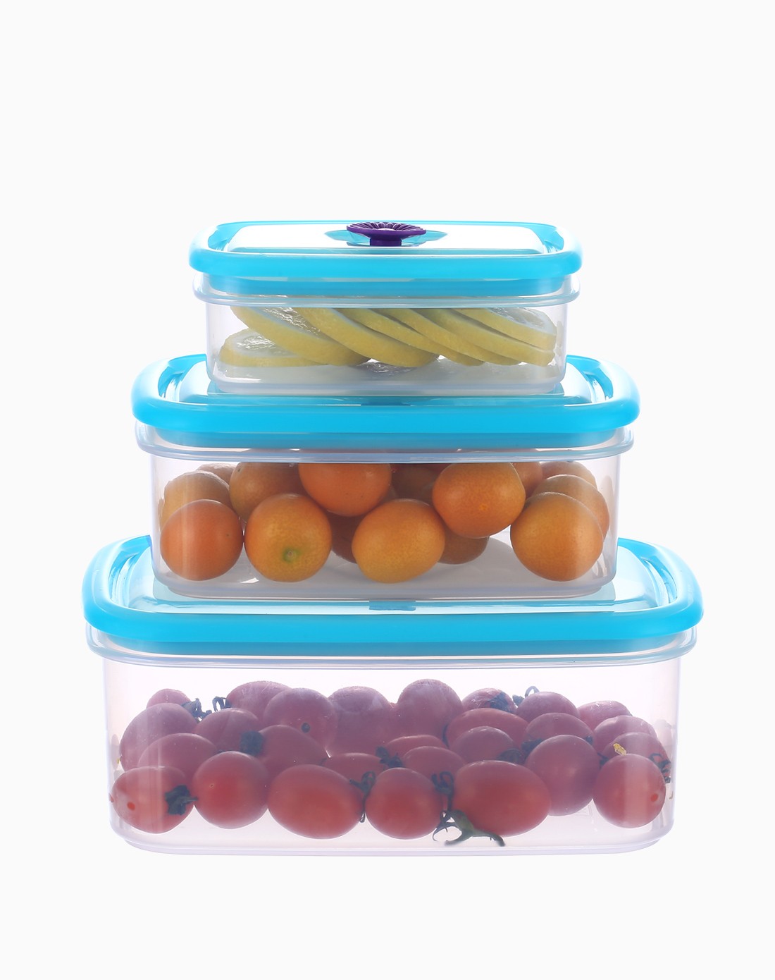 蓝色长方形保鲜盒三件套