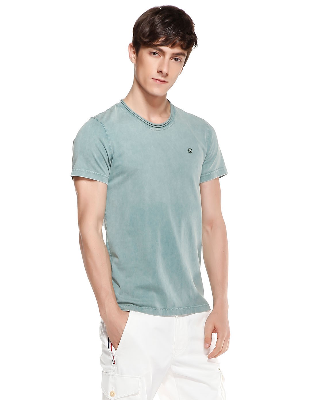 灰绿色复古简约短袖t恤