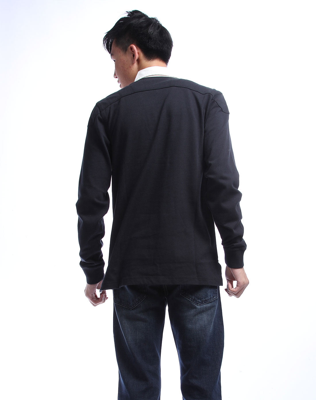 男款纯黑色长袖polo衫