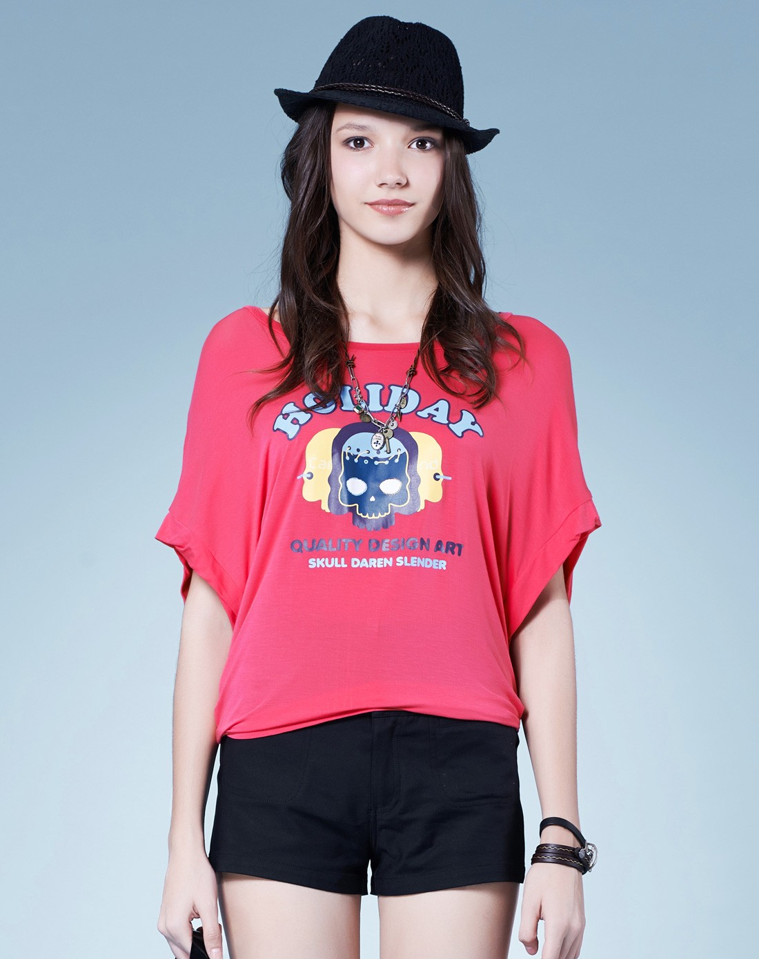 女款荧光粉色时尚简约上衣