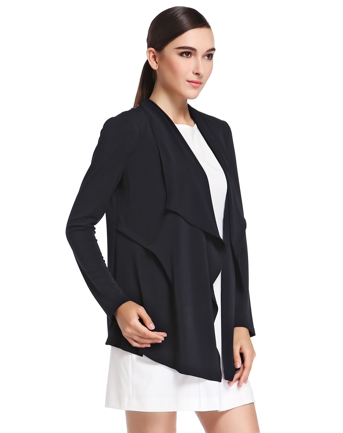 深藏青色时尚简洁开襟长袖上衣