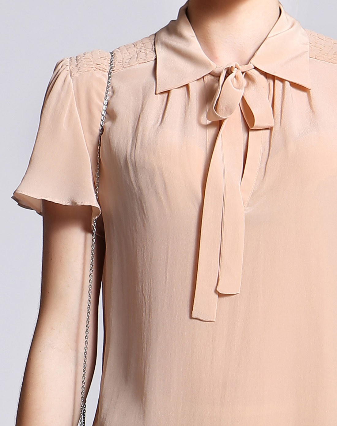 香妃色白领气质100%桑蚕丝衬衫