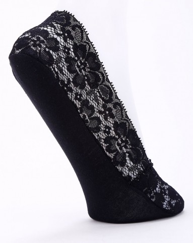 优雅蕾丝带硅胶防滑边隐形船袜-黑色